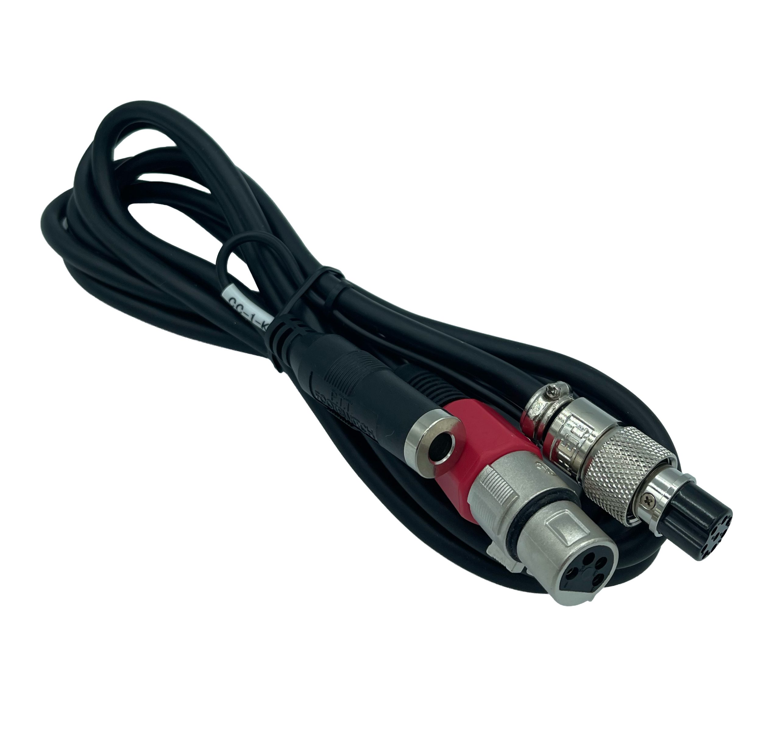 Mic cable with 4 pin adapter to 8 pin adapter and included PTT adapter.